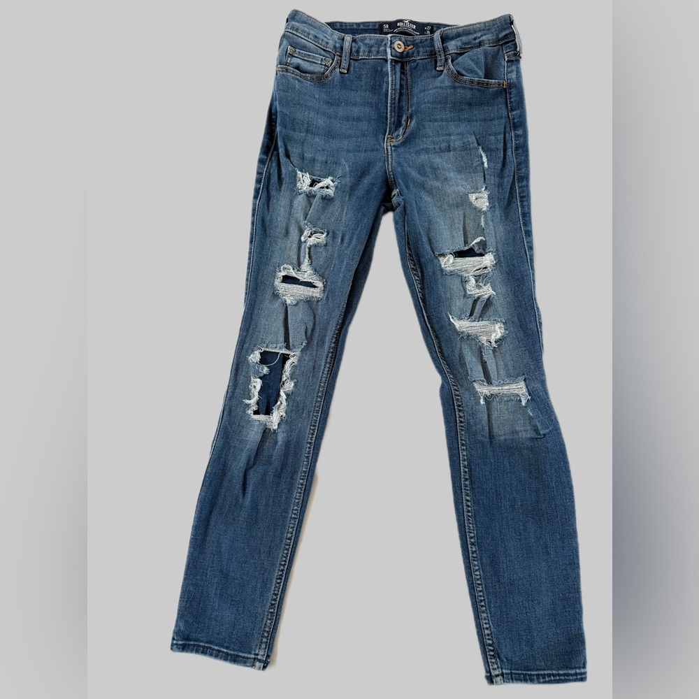 Womens Hollister Jeans Size 5R High Rise Crop Super Skinny Distressed